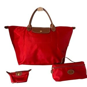 LONGCHAMP Red Tote Bag Set